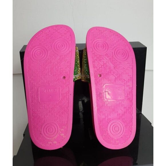 Bebe Girls Slides Pink Bling Rhinestone Embellished Slip On Slides size 11/12 - Picture 6 of 6